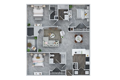 Floor plan for 3 beds, 2 baths, 1298 sqft